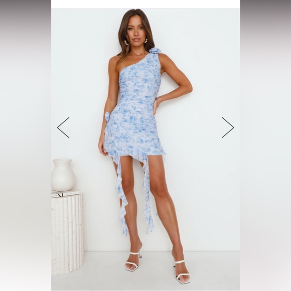 HELLO MOLLY CHICEST OF ALL ONE SHOULDER FRILL MESH MINI DRESS BLUE - Picture 2 of 5